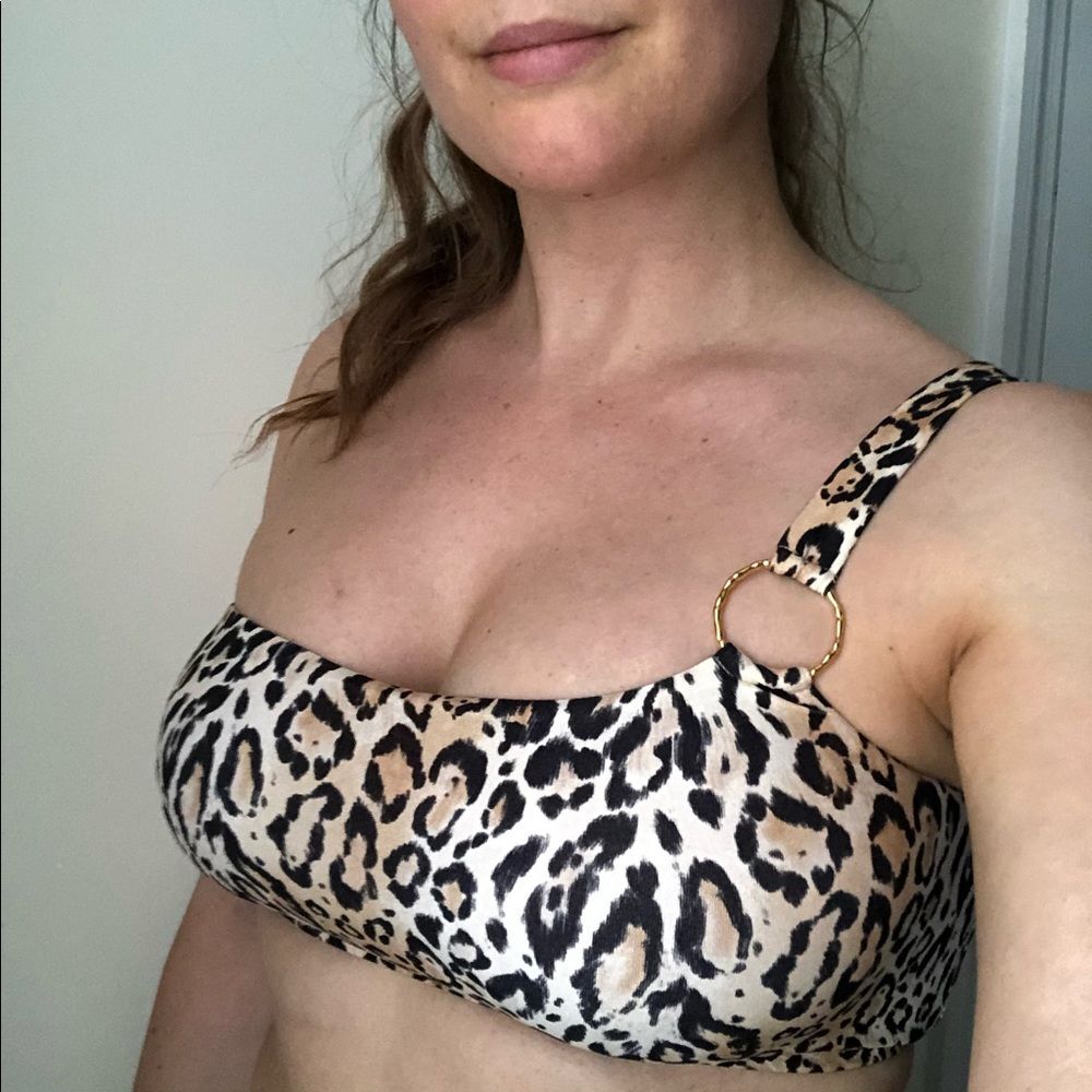 NWT Melissa Odabash One Shoulder Bikini Top Sz 6 Majorca Cheetah 90s Tropical